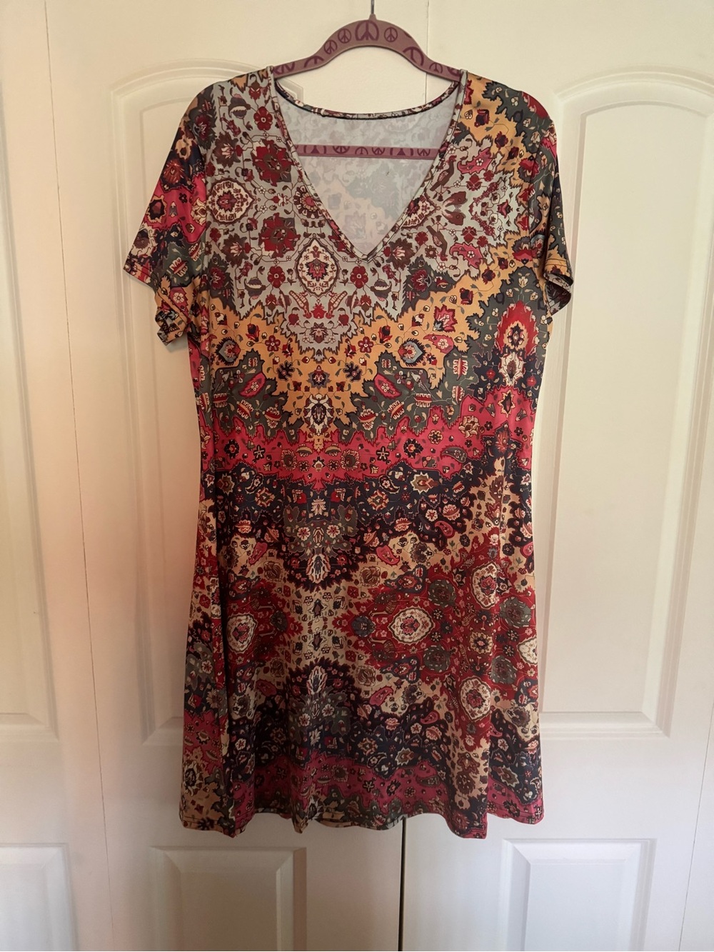 Boho V-Neck Paisley Print Swing Dress - Multi